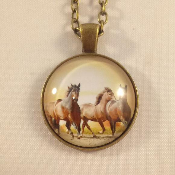 Other - Bronze Gold Horses Glass Cabochon Necklace Other - Bronze Gold Horses Glass Cabochon Necklace
